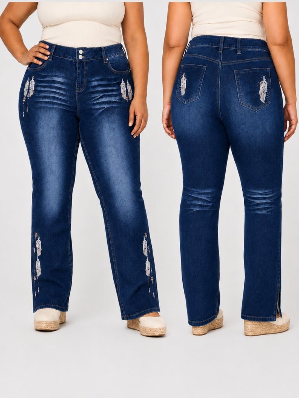 Flamingals Dark Wash Embroidered Jeans 4XL / 18 to 20  Stretch Denim - NEW